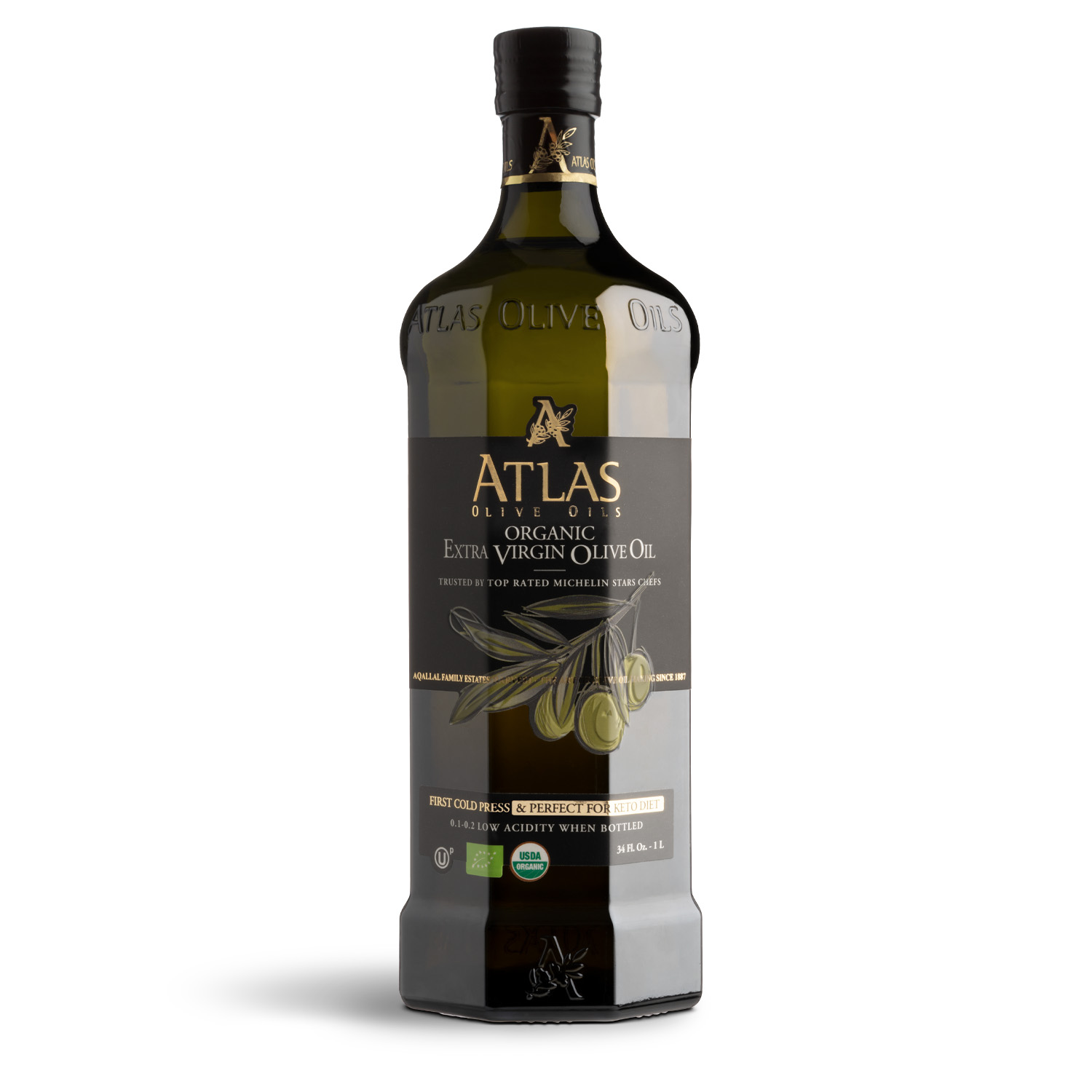 ATLAS Premium Organic Extra Virgin Olive Oil 1000ml glass bottle