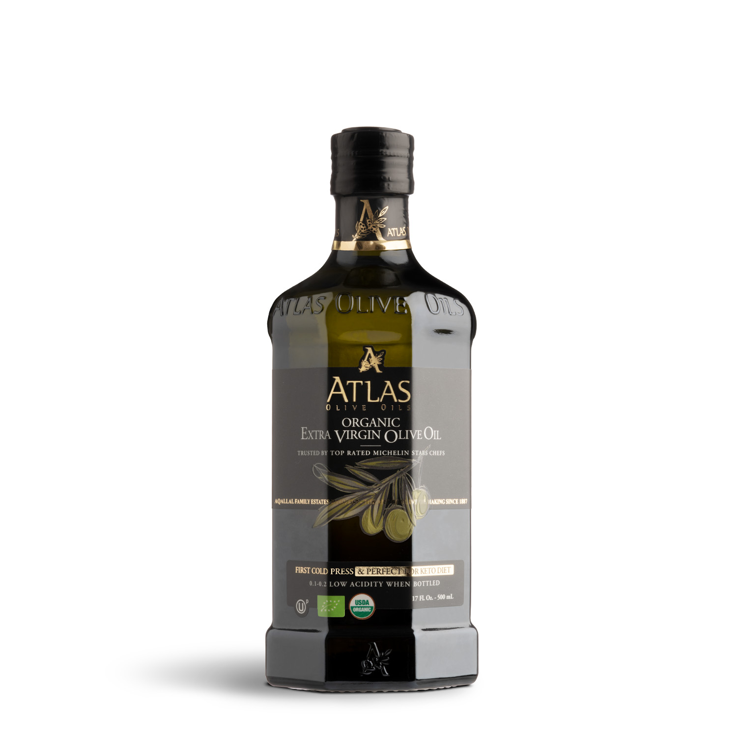 ATLAS Premium Organic Extra Virgin Olive Oil 500ml glass bottle